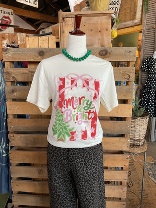 Merry & Bright Christmas Graphic Tee-Graphic Tees-Branded Cotton-Stuffology - Where Vintage Meets Modern, A Boutique for Real Women in Crosbyton, TX