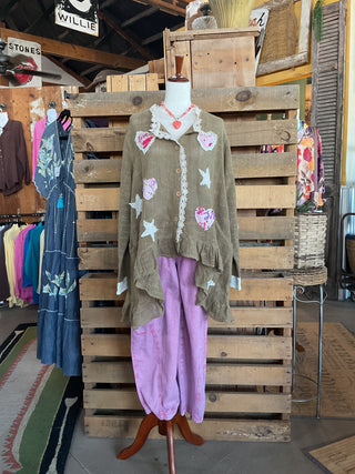 Floral Heart and Star Crochet Lace Trim Cardigan-Cardigan-Pol Clothing-Stuffology - Where Vintage Meets Modern, A Boutique for Real Women in Crosbyton, TX