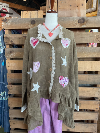 Floral Heart and Star Crochet Lace Trim Cardigan-Cardigan-Pol Clothing-Stuffology - Where Vintage Meets Modern, A Boutique for Real Women in Crosbyton, TX