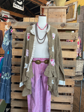Floral Heart and Star Crochet Lace Trim Cardigan-Cardigan-Pol Clothing-Stuffology - Where Vintage Meets Modern, A Boutique for Real Women in Crosbyton, TX