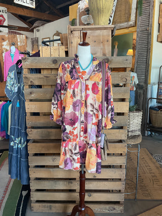 Floral Smocked Yoke Button Front Mini Dress-Dresses-Umgee-Stuffology - Where Vintage Meets Modern, A Boutique for Real Women in Crosbyton, TX