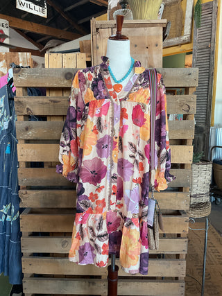 Floral Smocked Yoke Button Front Mini Dress-Dresses-Umgee-Stuffology - Where Vintage Meets Modern, A Boutique for Real Women in Crosbyton, TX