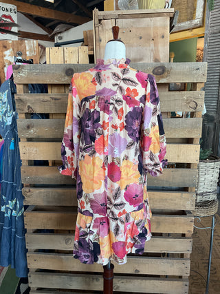 Floral Smocked Yoke Button Front Mini Dress-Dresses-Umgee-Stuffology - Where Vintage Meets Modern, A Boutique for Real Women in Crosbyton, TX