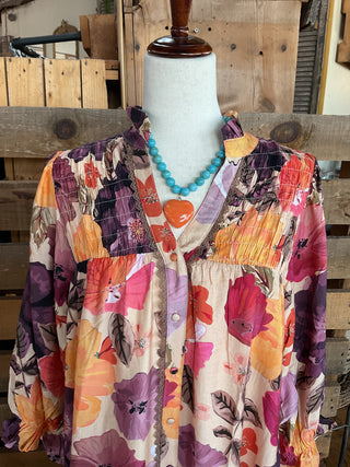 Floral Smocked Yoke Button Front Mini Dress-Dresses-Umgee-Stuffology - Where Vintage Meets Modern, A Boutique for Real Women in Crosbyton, TX