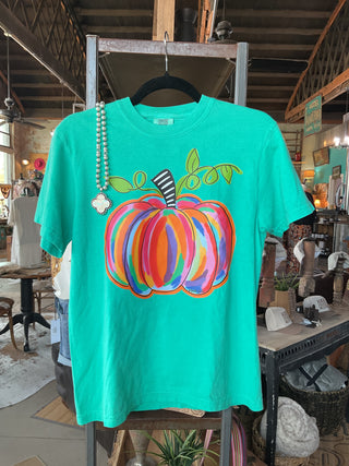 Colorful Pumpkin Graphic Tee-Graphic Tees-Baxter & Me-Stuffology - Where Vintage Meets Modern, A Boutique for Real Women in Crosbyton, TX