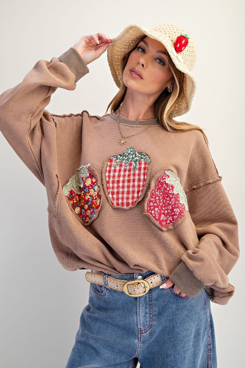 Strawberry Patch Washed Terry Pullover-Pullover Top-Easel-Stuffology - Where Vintage Meets Modern, A Boutique for Real Women in Crosbyton, TX