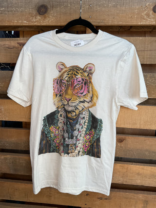 Funky Tiger Cream Graphic Tee-Graphic Tees-Keep it Gypsy-Stuffology - Where Vintage Meets Modern, A Boutique for Real Women in Crosbyton, TX