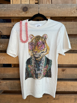 Funky Tiger Cream Graphic Tee-Graphic Tees-Keep it Gypsy-Stuffology - Where Vintage Meets Modern, A Boutique for Real Women in Crosbyton, TX