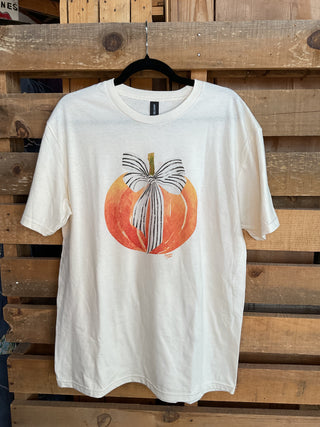 Bow-Tied Pumpkin Graphic Tee-Graphic Tees-Branded Cotton-Stuffology - Where Vintage Meets Modern, A Boutique for Real Women in Crosbyton, TX