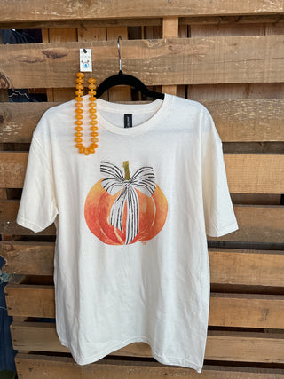 Bow-Tied Pumpkin Graphic Tee-Graphic Tees-Branded Cotton-Stuffology - Where Vintage Meets Modern, A Boutique for Real Women in Crosbyton, TX