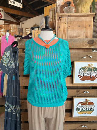 Open Knit Short Sleeve Sweater