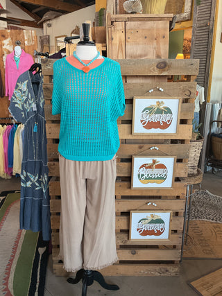 Open Knit Short Sleeve Sweater