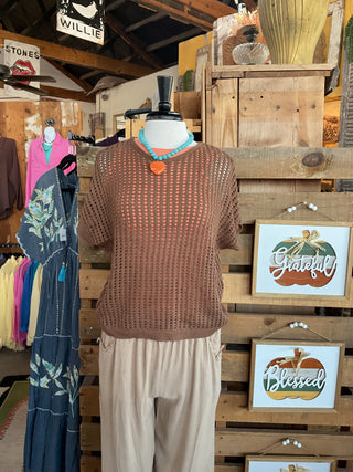 Open Knit Short Sleeve Sweater