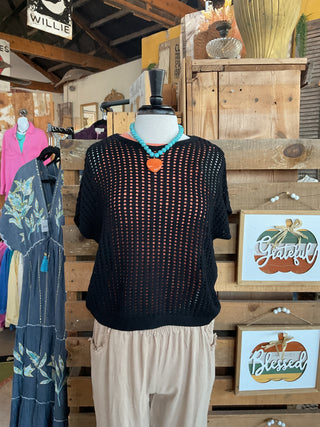 Open Knit Short Sleeve Sweater