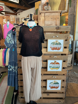 Open Knit Short Sleeve Sweater