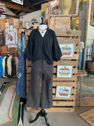 Split V-Neck Top with Balloon Sleeves-Blouse-Umgee-Stuffology - Where Vintage Meets Modern, A Boutique for Real Women in Crosbyton, TX