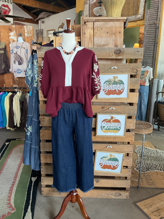 Washed Denim Pants with Fringe Hem-Pants-Umgee-Stuffology - Where Vintage Meets Modern, A Boutique for Real Women in Crosbyton, TX