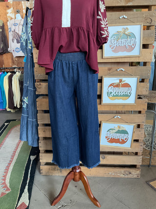 Washed Denim Pants with Fringe Hem-Pants-Umgee-Stuffology - Where Vintage Meets Modern, A Boutique for Real Women in Crosbyton, TX