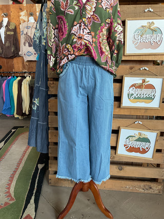 Washed Denim Pants with Fringe Hem-Pants-Umgee-Stuffology - Where Vintage Meets Modern, A Boutique for Real Women in Crosbyton, TX