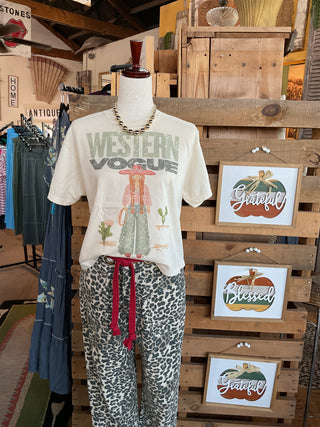 Western Vogue Cowgirl Kaki Graphic Tee-Graphic Tees-Summer Tees-Stuffology - Where Vintage Meets Modern, A Boutique for Real Women in Crosbyton, TX