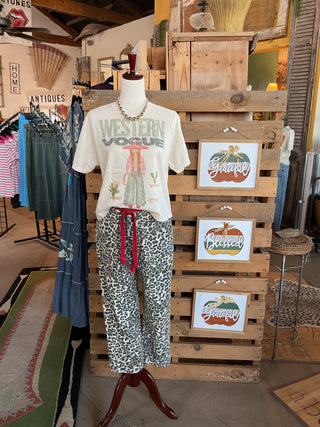Western Vogue Cowgirl Kaki Graphic Tee-Graphic Tees-Summer Tees-Stuffology - Where Vintage Meets Modern, A Boutique for Real Women in Crosbyton, TX