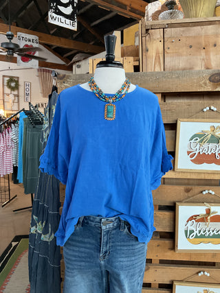 Linen Frayed Hem Scallop Edge Top-Blouse-Umgee-Stuffology - Where Vintage Meets Modern, A Boutique for Real Women in Crosbyton, TX
