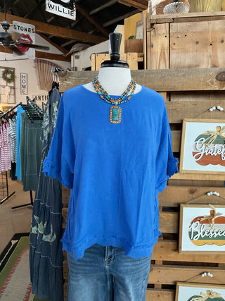Linen Frayed Hem Scallop Edge Top-Blouse-Umgee-Stuffology - Where Vintage Meets Modern, A Boutique for Real Women in Crosbyton, TX