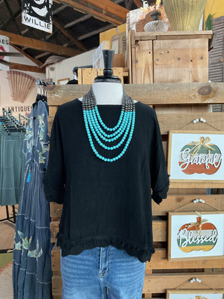 Linen Frayed Hem Scallop Edge Top-Blouse-Umgee-Stuffology - Where Vintage Meets Modern, A Boutique for Real Women in Crosbyton, TX