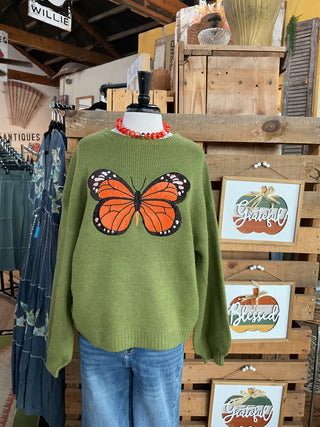 Embroidered Butterfly Crewneck Sweater