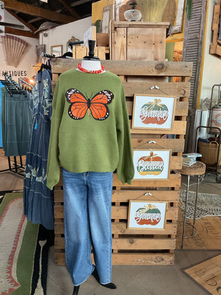 Embroidered Butterfly Crewneck Sweater