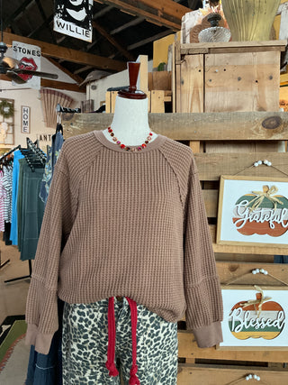 Waffle Patch Detail Pullover Top