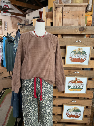 Waffle Patch Detail Pullover Top