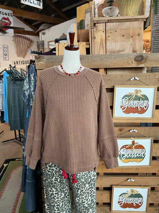 Waffle Patch Detail Pullover Top
