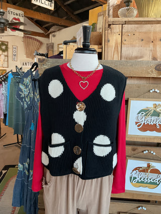 Polka-dot Knitted Sweater Vest-Cotton Knit Vest-Oddi-Stuffology - Where Vintage Meets Modern, A Boutique for Real Women in Crosbyton, TX