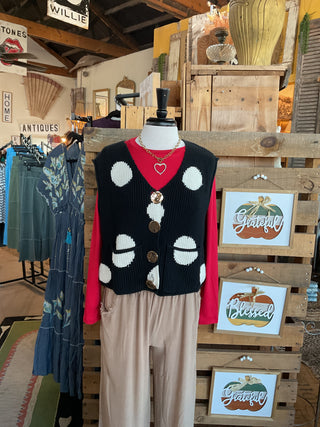 Polka-dot Knitted Sweater Vest-Cotton Knit Vest-Oddi-Stuffology - Where Vintage Meets Modern, A Boutique for Real Women in Crosbyton, TX