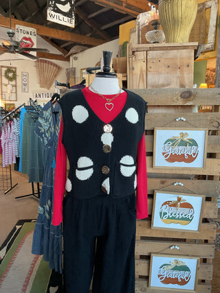 Polka-dot Knitted Sweater Vest-Cotton Knit Vest-Oddi-Stuffology - Where Vintage Meets Modern, A Boutique for Real Women in Crosbyton, TX