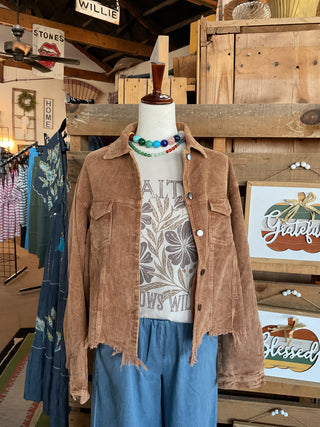 Pocket Front Button Down Corduroy Trucker Jacket-Jackets-Pol Clothing-Stuffology - Where Vintage Meets Modern, A Boutique for Real Women in Crosbyton, TX