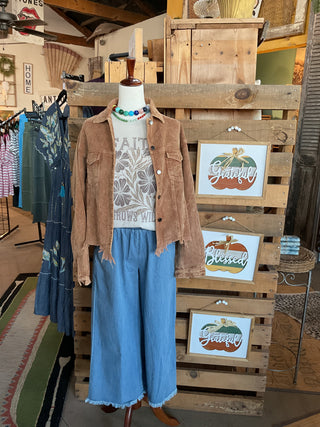 Pocket Front Button Down Corduroy Trucker Jacket-Jackets-Pol Clothing-Stuffology - Where Vintage Meets Modern, A Boutique for Real Women in Crosbyton, TX