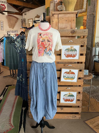 Denim Side Tuck Midi Skirt-Skirts-Doe and Rae-Stuffology - Where Vintage Meets Modern, A Boutique for Real Women in Crosbyton, TX