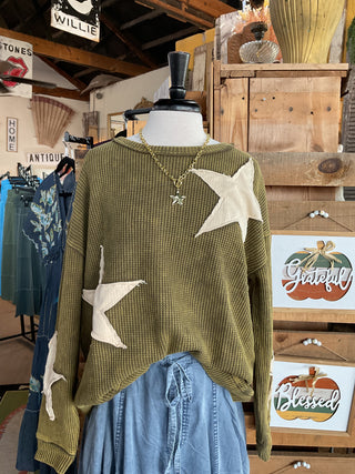 The Starlight Waffle Knit Pullover Top-Pullover Top-Sage + Fig-Stuffology - Where Vintage Meets Modern, A Boutique for Real Women in Crosbyton, TX
