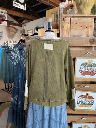 The Starlight Waffle Knit Pullover Top-Pullover Top-Sage + Fig-Stuffology - Where Vintage Meets Modern, A Boutique for Real Women in Crosbyton, TX