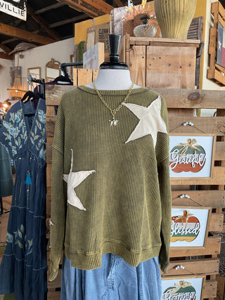 The Starlight Waffle Knit Pullover Top-Pullover Top-Sage + Fig-Stuffology - Where Vintage Meets Modern, A Boutique for Real Women in Crosbyton, TX