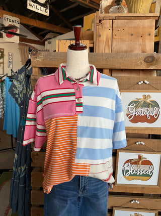 Mix and Match Stripe Color Block Pullover Top-Tops-BiBi-Stuffology - Where Vintage Meets Modern, A Boutique for Real Women in Crosbyton, TX