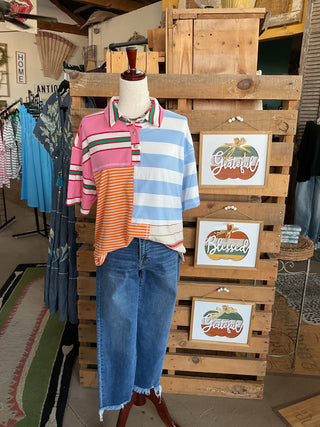 Mix and Match Stripe Color Block Pullover Top-Tops-BiBi-Stuffology - Where Vintage Meets Modern, A Boutique for Real Women in Crosbyton, TX