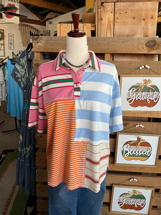 Mix and Match Stripe Color Block Pullover Top-Tops-BiBi-Stuffology - Where Vintage Meets Modern, A Boutique for Real Women in Crosbyton, TX