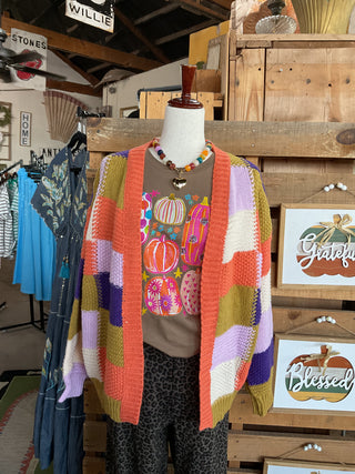 Multi Color Checker Block Sweater Cardigan-Cardigan-BiBi-Stuffology - Where Vintage Meets Modern, A Boutique for Real Women in Crosbyton, TX
