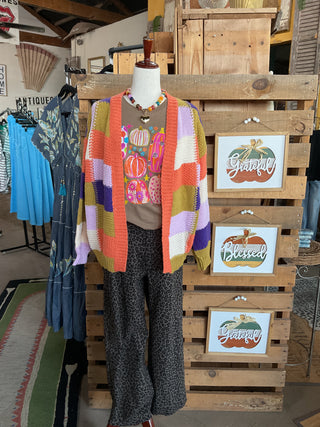 Multi Color Checker Block Sweater Cardigan-Cardigan-BiBi-Stuffology - Where Vintage Meets Modern, A Boutique for Real Women in Crosbyton, TX