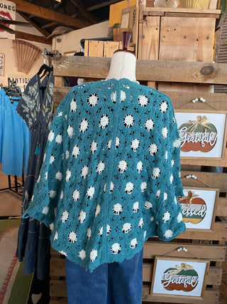 V-neck Long Sleeve Floral Contrast Crochet Cardigan Top-Cardigan-Pol Clothing-Stuffology - Where Vintage Meets Modern, A Boutique for Real Women in Crosbyton, TX