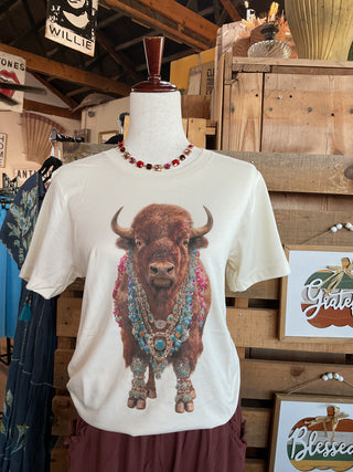Beaded Bison Jeweled Graphic Tee-Graphic Tees-The Queen Gypsy-Stuffology - Where Vintage Meets Modern, A Boutique for Real Women in Crosbyton, TX