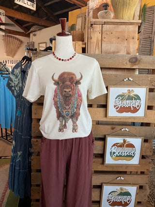 Beaded Bison Jeweled Graphic Tee-Graphic Tees-The Queen Gypsy-Stuffology - Where Vintage Meets Modern, A Boutique for Real Women in Crosbyton, TX